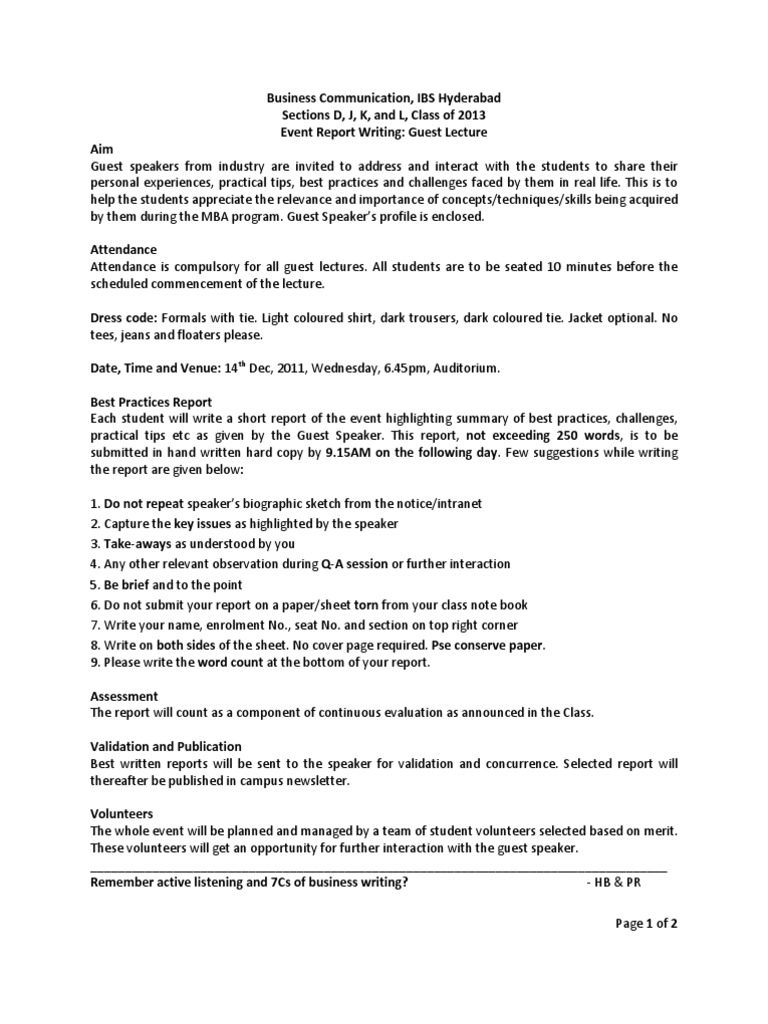 Guidelines For Event Report  PDF  Dell  Lecture