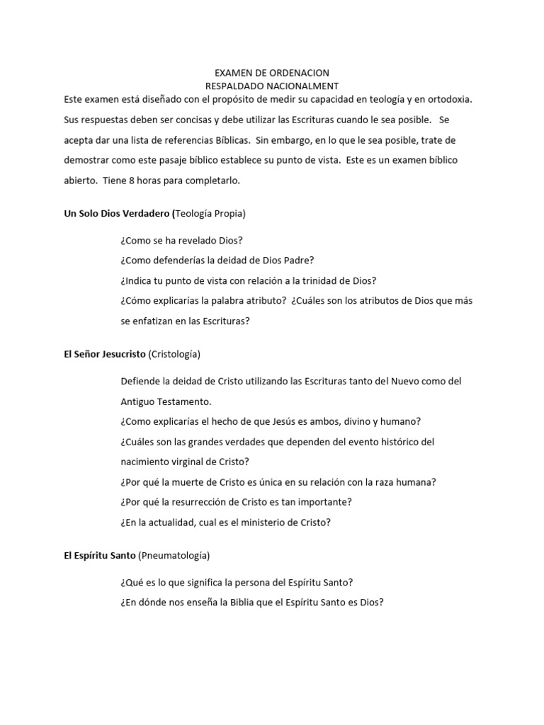 Examen de Ordenación Teológica | PDF | Salvación | espíritu Santo