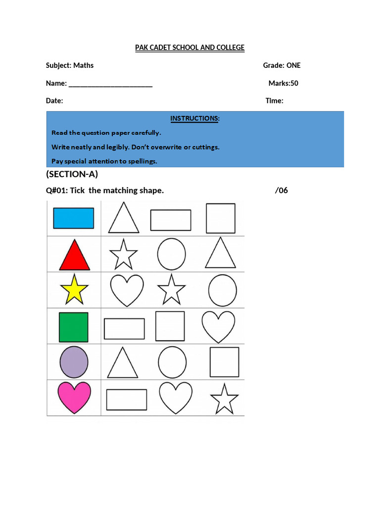Grade One Maths Worksheet | PDF