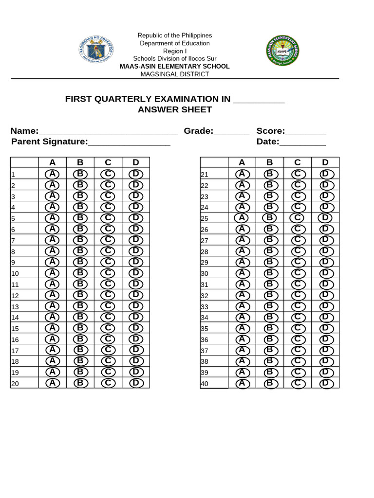 Answer Sheet | PDF