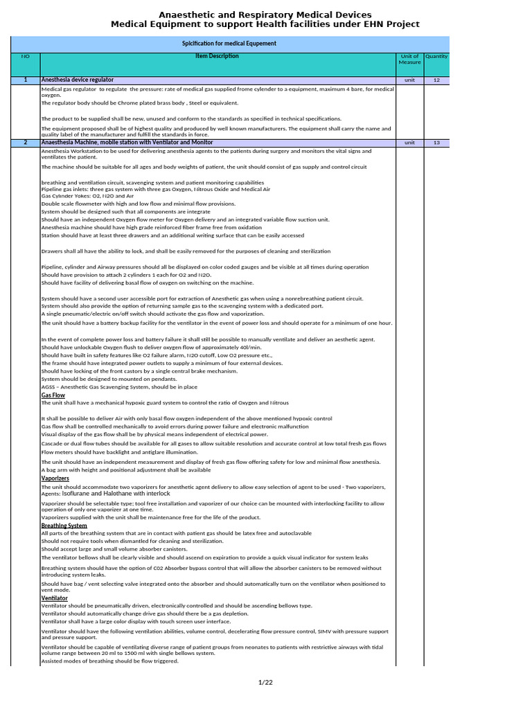 Anaesthetic & Respiratory Device Specs | PDF | Electrocardiography