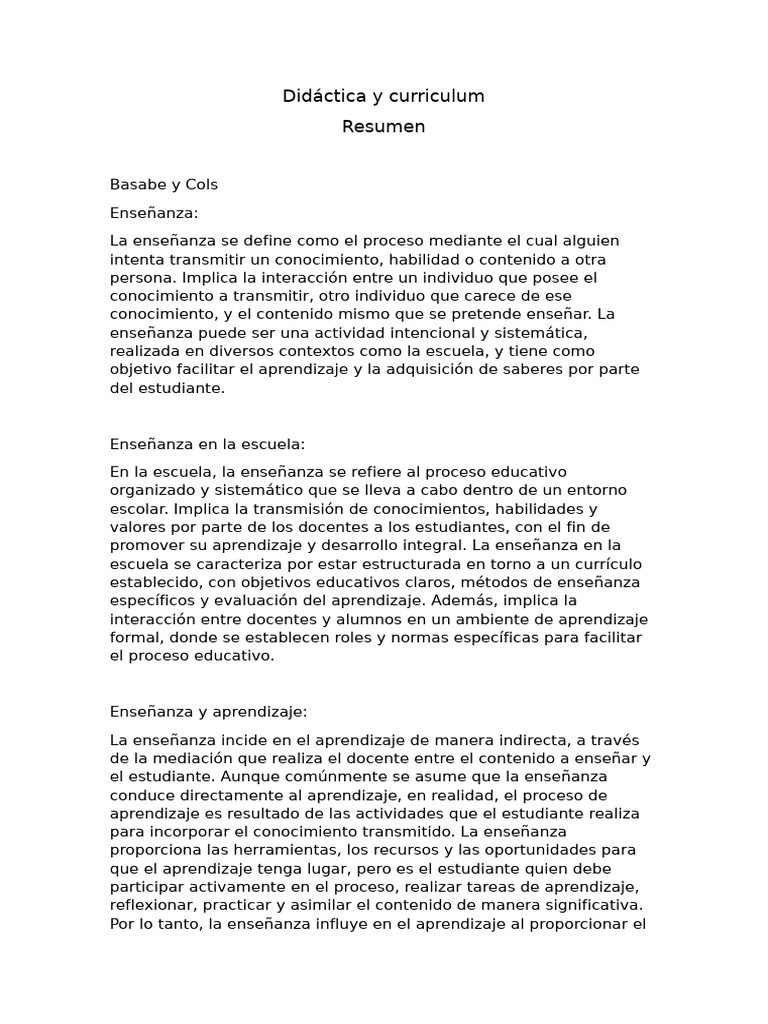 Enseñanza y Currículum en Educación | PDF | Plan de estudios | Enseñando
