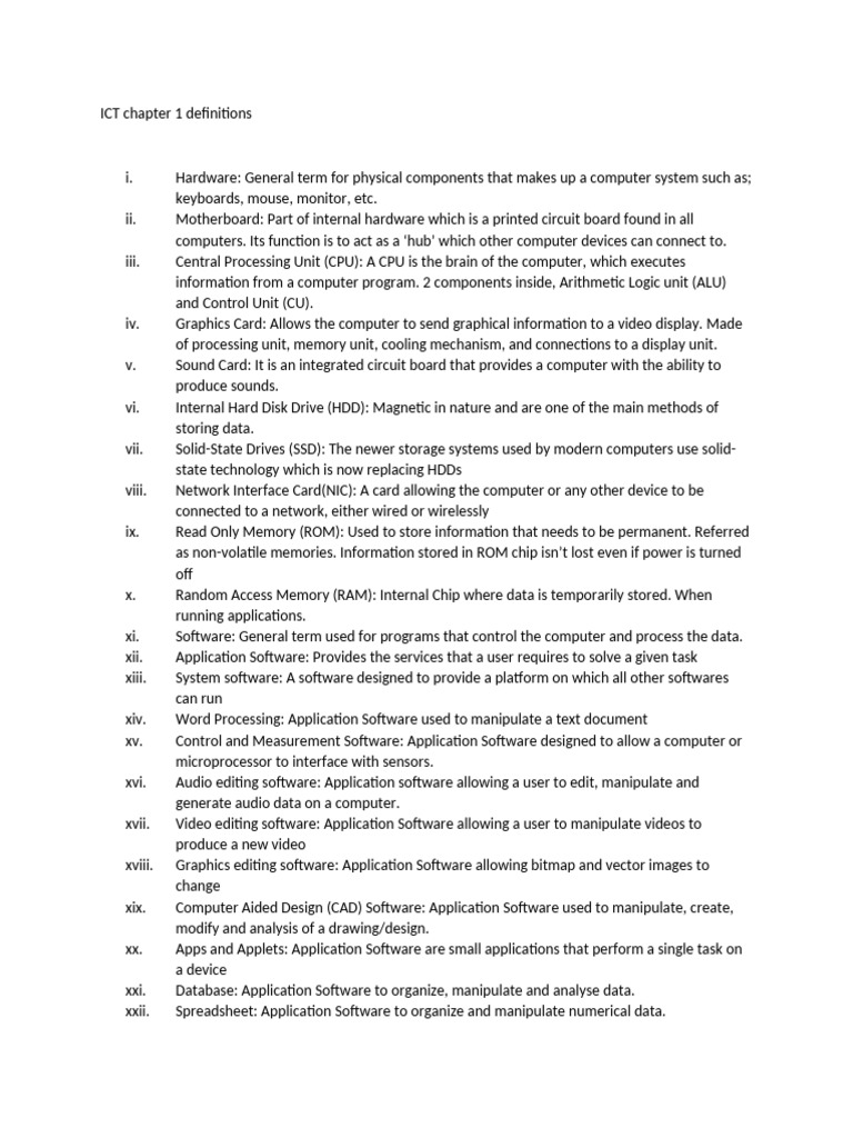 ICT Hardware and Software Definitions | PDF | Computer Data Storage ...