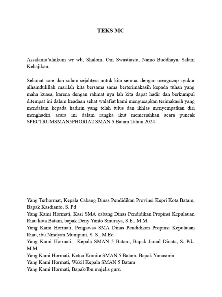 Teks MC Acara SPECTRUMSMAN5PHORIA2 | PDF