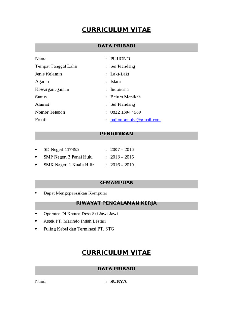 CV Pujiono, Surya, dan Muhammad Danil | PDF