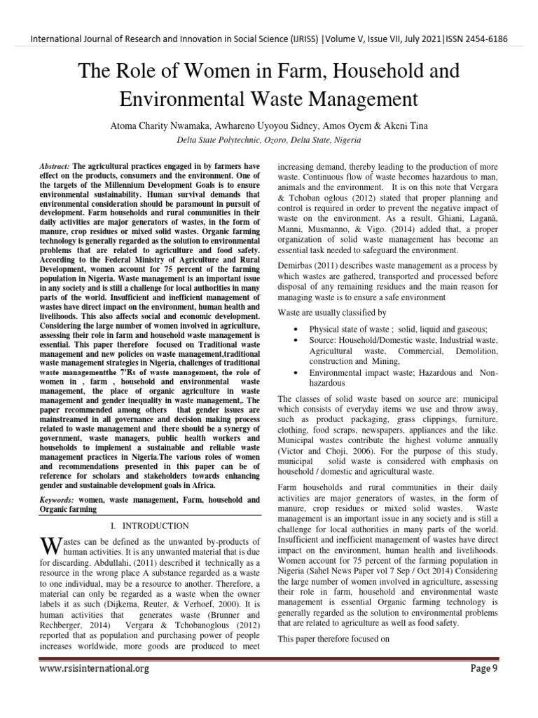 The Role of Women in Farm Household and | PDF | Waste Management | Waste