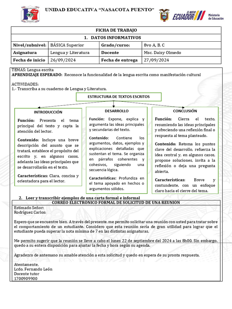 Ficha de Trabajo 26-09-24 | PDF | Crecimiento personal y profesional ...