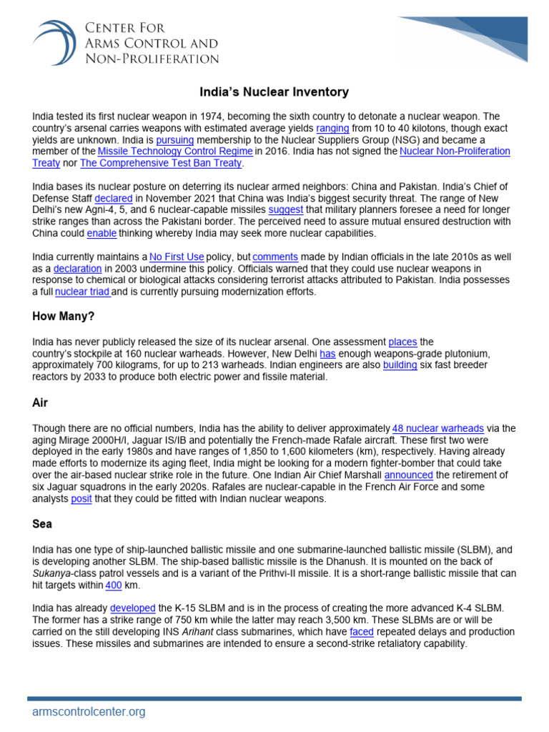 India's Nuclear Arsenal Overview | PDF | Nuclear Weapons ...