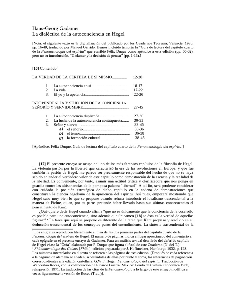 Gadamer Hans Georg La Dialectica De La Autoconciencia En Hegel Pdf