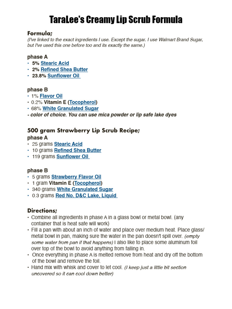 TaraLee's Lip Scrub Recipe Guide | PDF | Butter