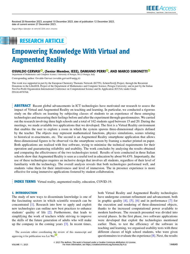 Empowering Knowledge With Virtual and Augmented Reality | PDF ...
