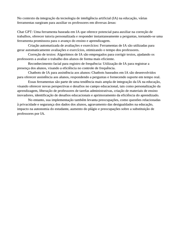 Ferramentas de IA na Educação: Avanços e Desafios | PDF