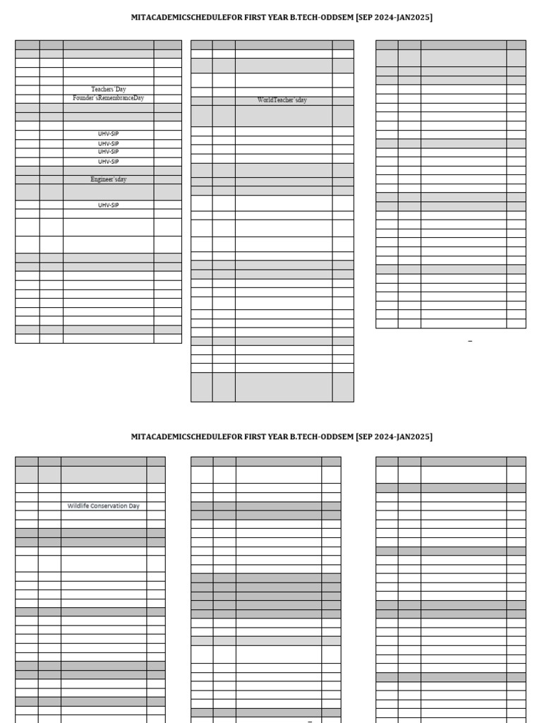 First Year Academic Schedule 2024 25 Sem 1 Corrected (1) (1) 1 | PDF ...