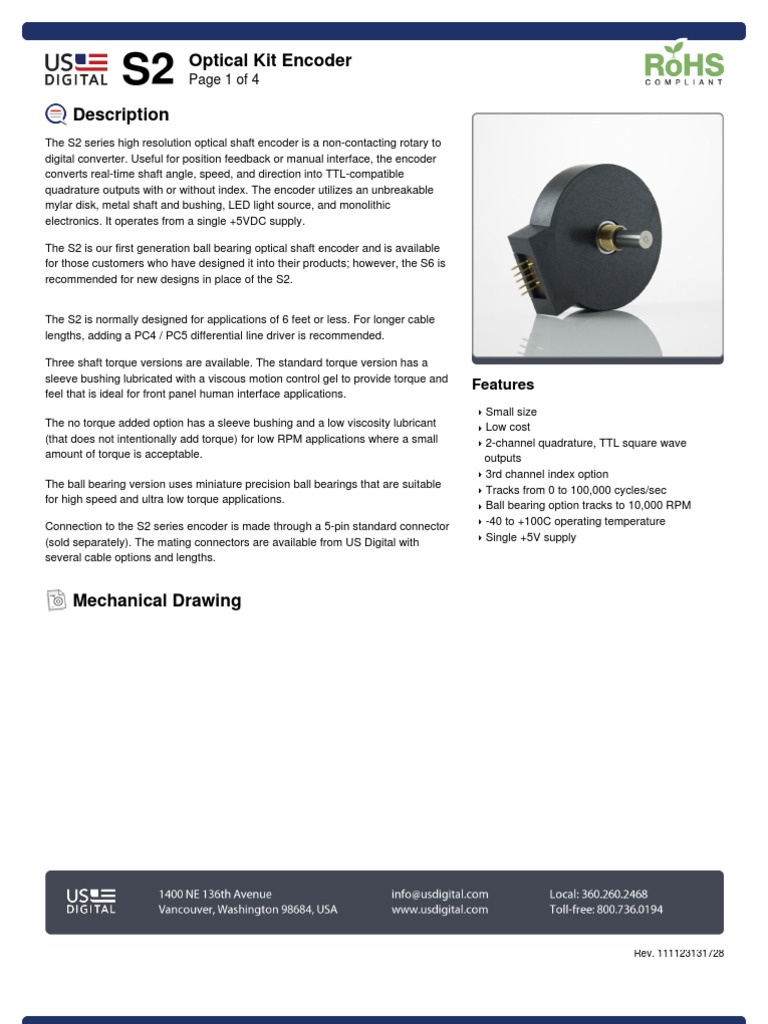 Us Digital Encoders Pdf Bearing Mechanical Electrical Connector