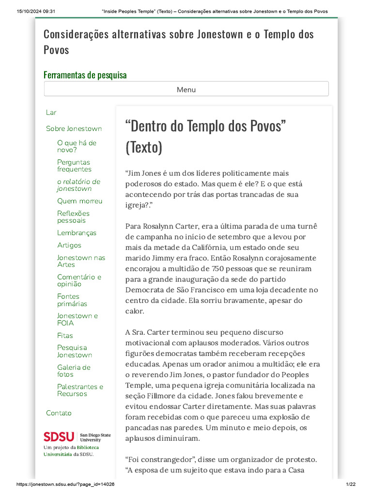Kilduff & Tracy (1977) (TRADUZIDO) - Inside Peoples Temple | PDF