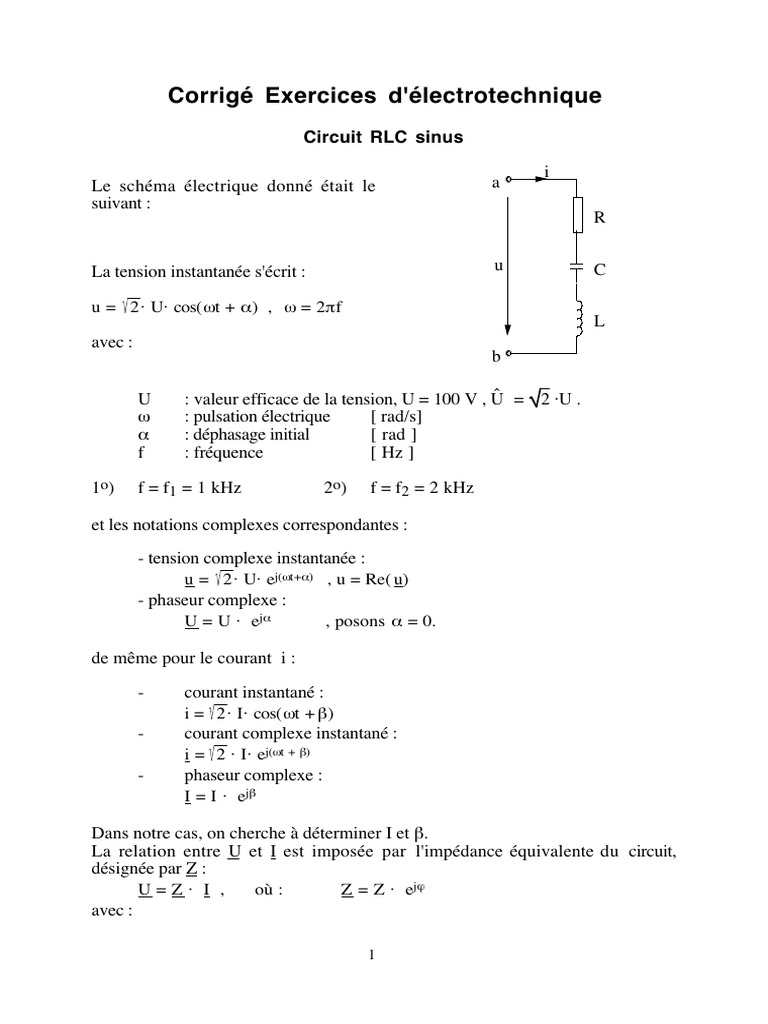 Corrigé Exercice Circuit RLC Parallèle | PDF | Impédance (électricité ...