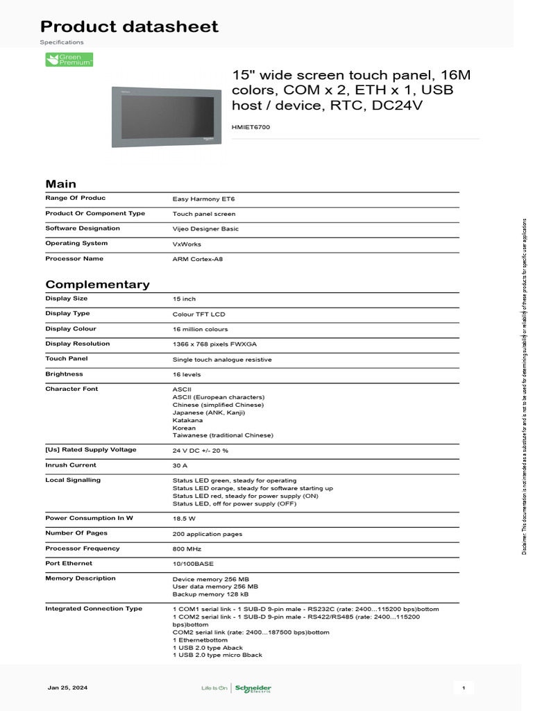HMIET6700 Touch Panel Specifications | PDF | Electrical Engineering ...