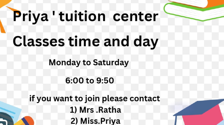 Priya's Tuition Center Class Schedule | PDF