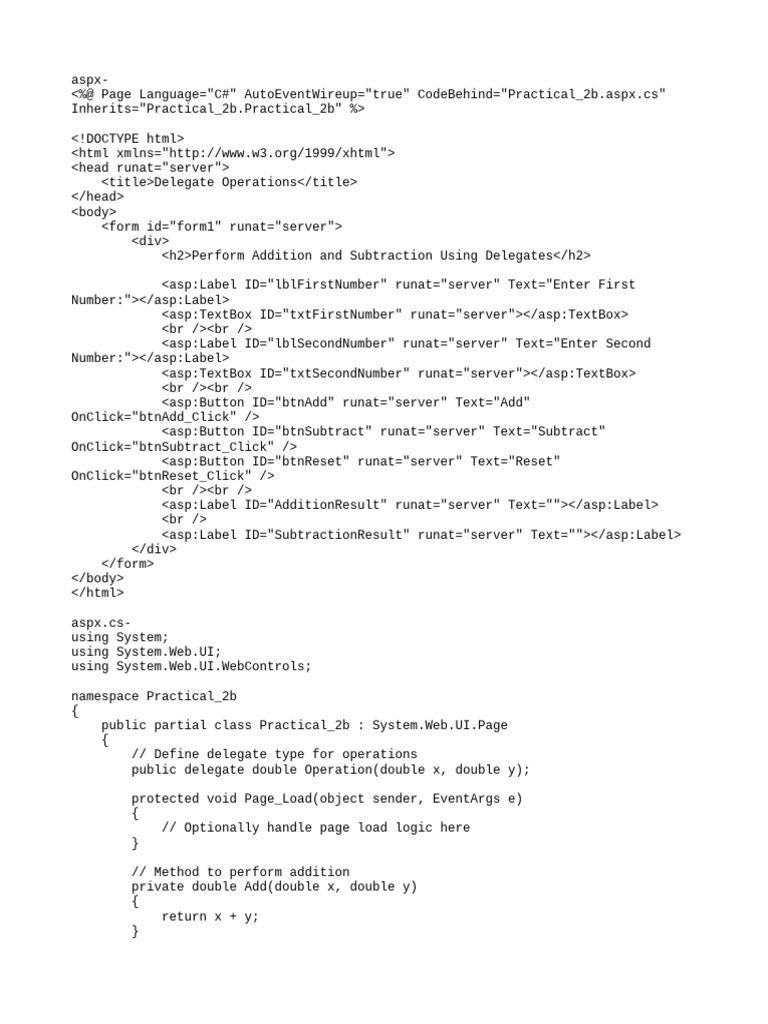 Addition Subtraction Using Delegates | PDF | Computer Programming ...