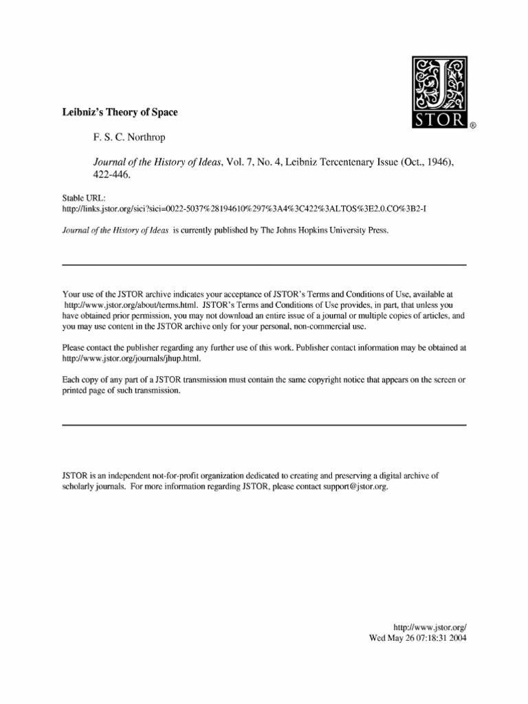 JSTOR Leibniz's Theory of Space | PDF