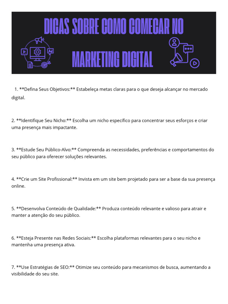 Dicas de Como Começar No Marketing Digital | PDF | Marketing digital | SEO