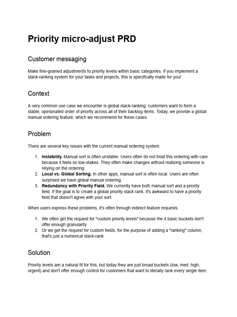 (Artifacts by Reforge) PRD For Prioritization Feature at Linear by Nan ...