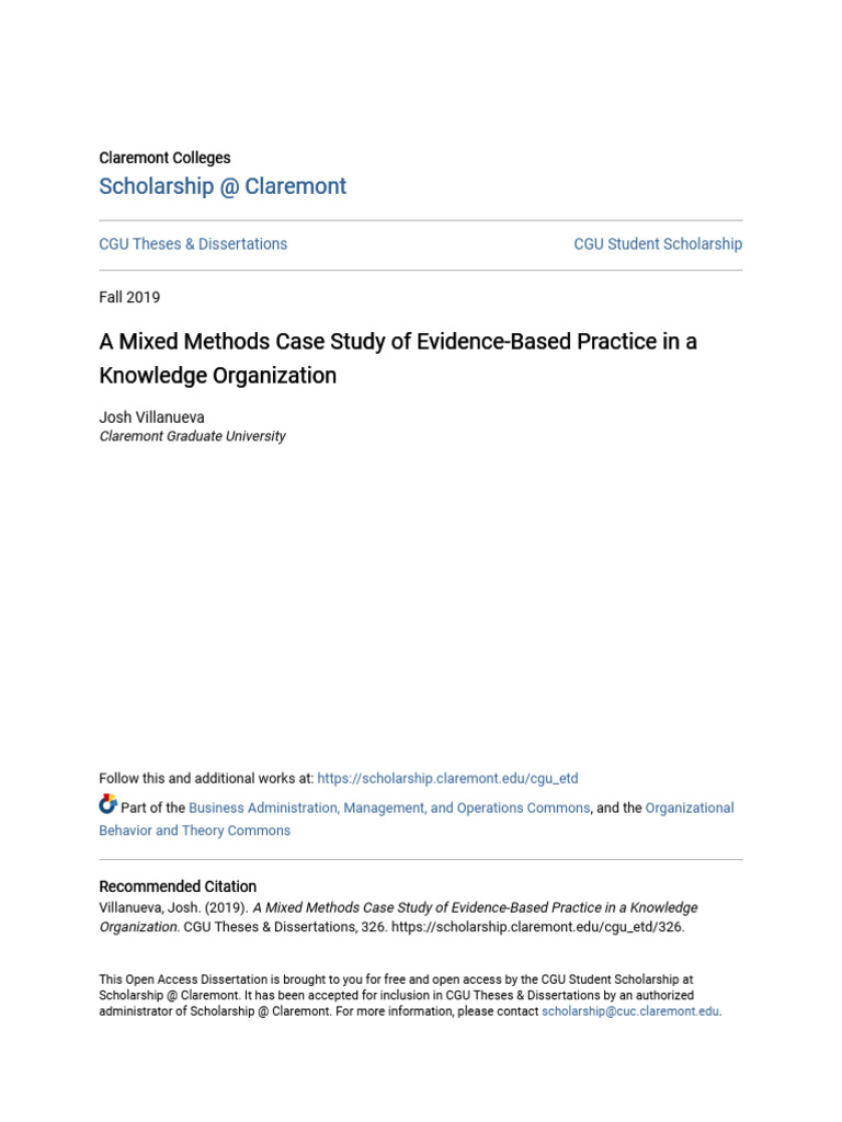 A Mixed Methods Case Study of Evidence Based Practice in A Knowle1 ...