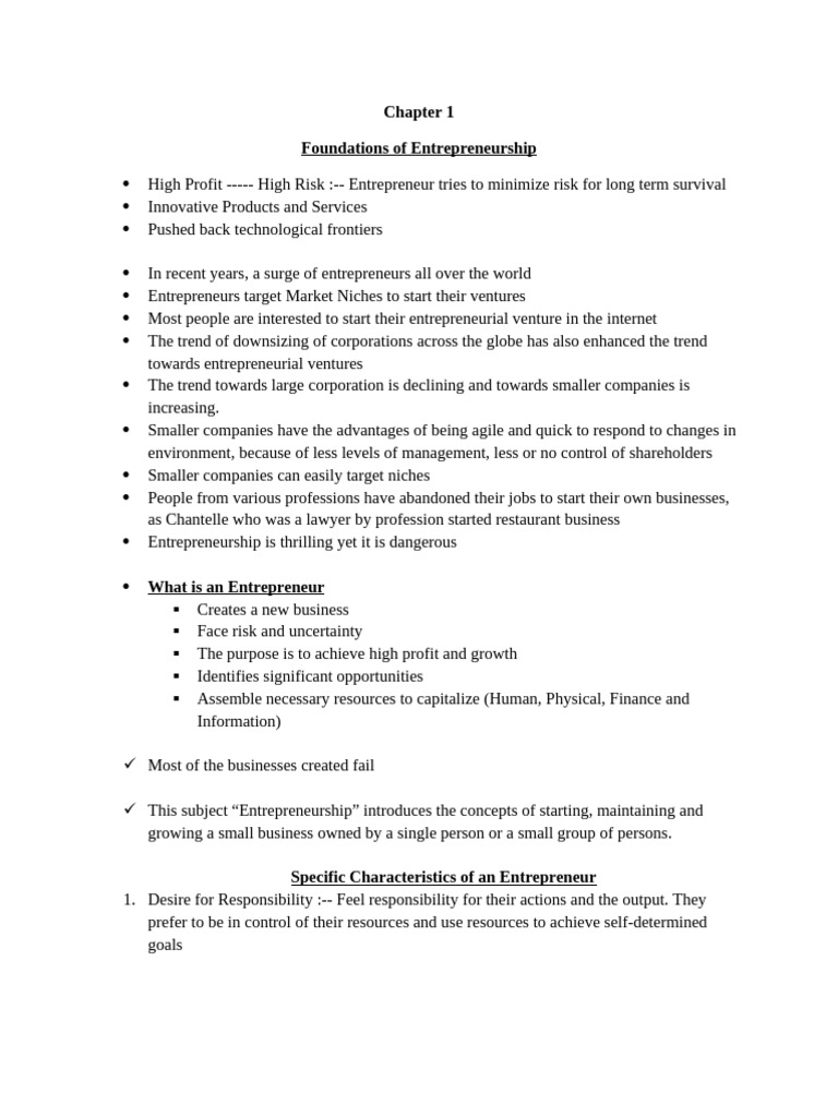 CH 1 Foundations of Entrepreneurship | PDF | Entrepreneurship | Startup ...