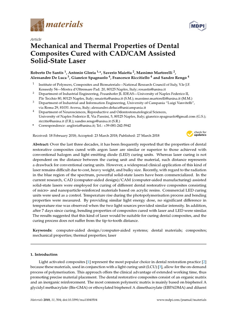 Mechanical and Thermal Properties of Dental Composites Cured With CAD ...