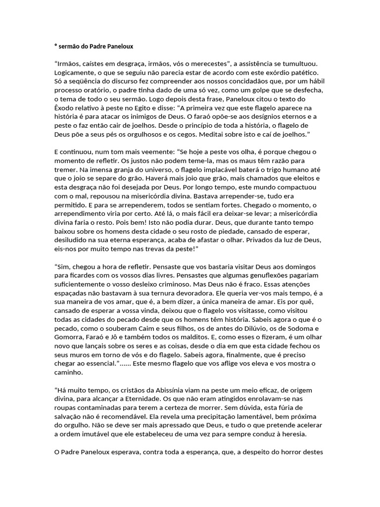 Sermão do Padre Paneloux sobre a Peste | PDF | Deus | Amor