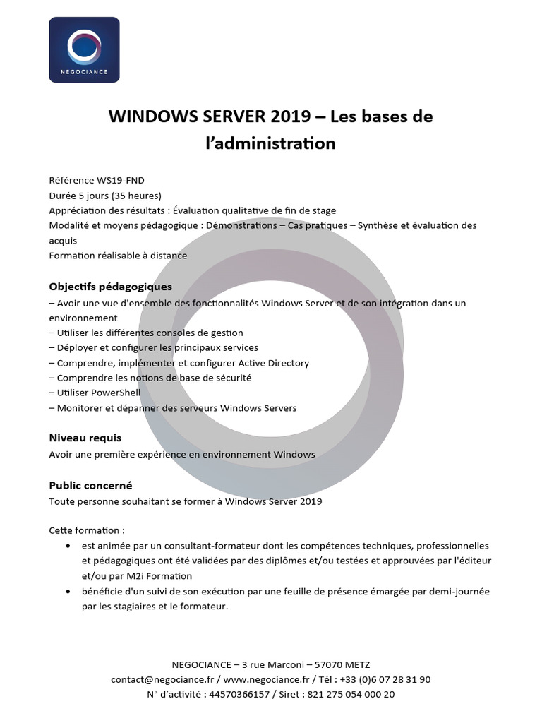 Formation Windows Server 2019 : Administration | PDF | Active Directory ...
