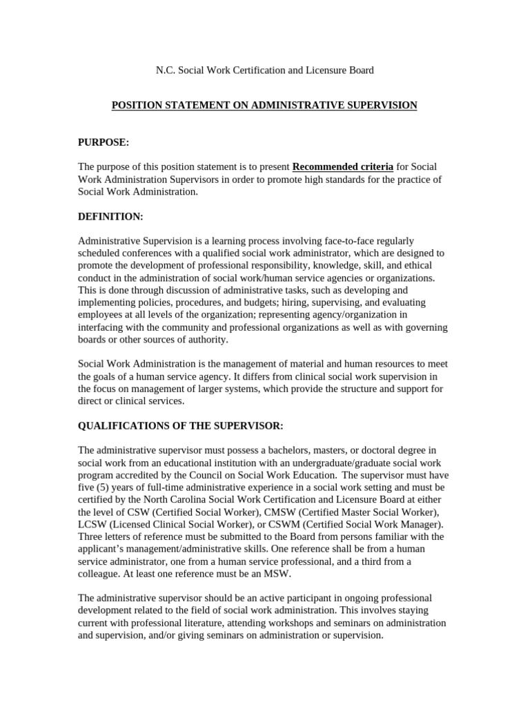 Position Statement On Administrative Supervision | PDF | Social Work ...