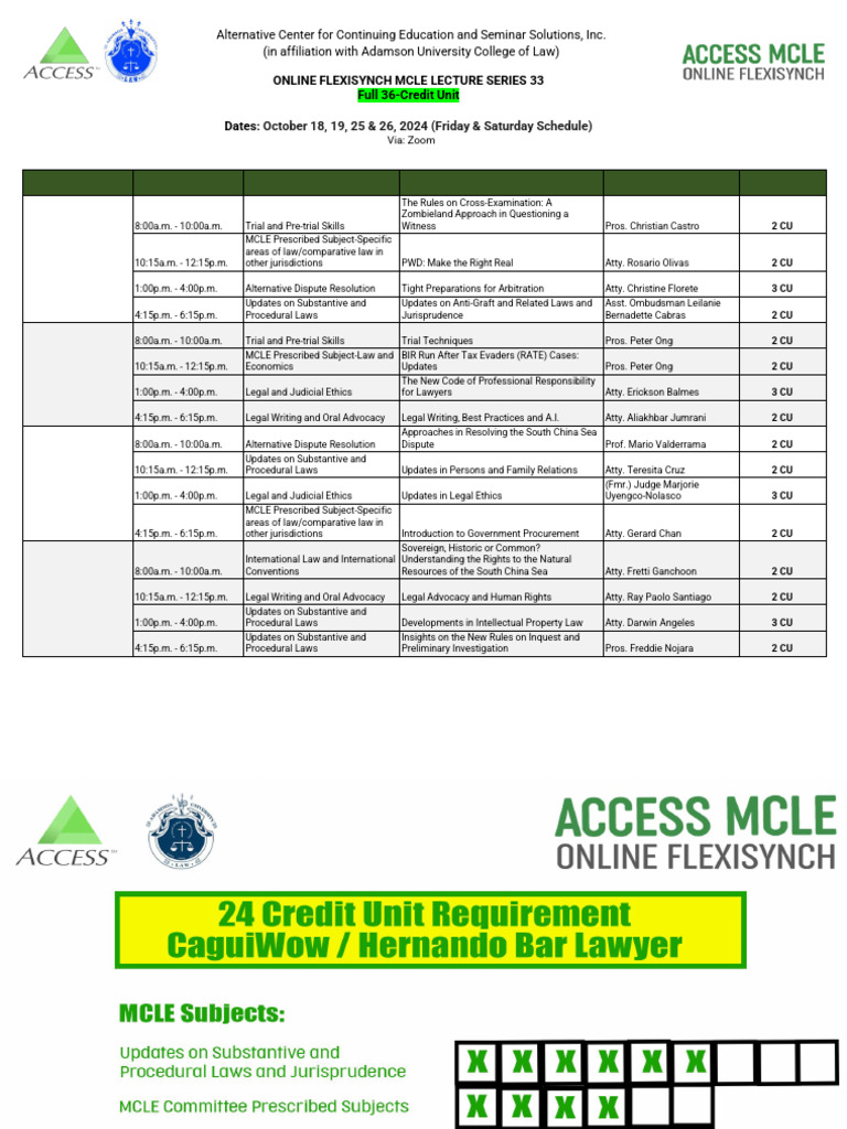 Online FlexiSynch MCLE LS33FinalSchedule (36 & 24 CU) | PDF | Trials ...