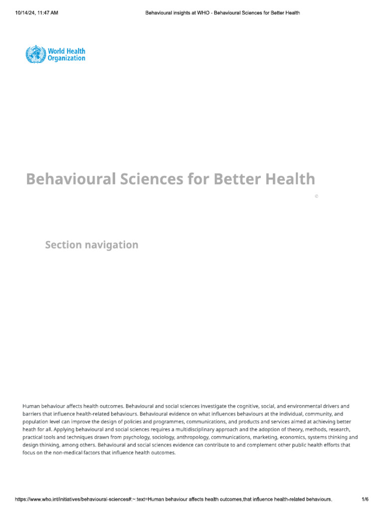 Who ... Behavioural Sciences For Better Health | PDF