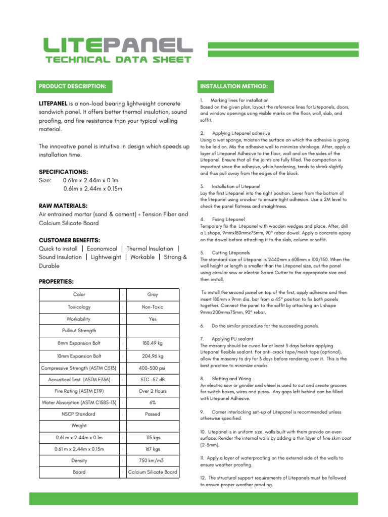 Litepanel Installation Guide and Specs | PDF | Concrete | Masonry
