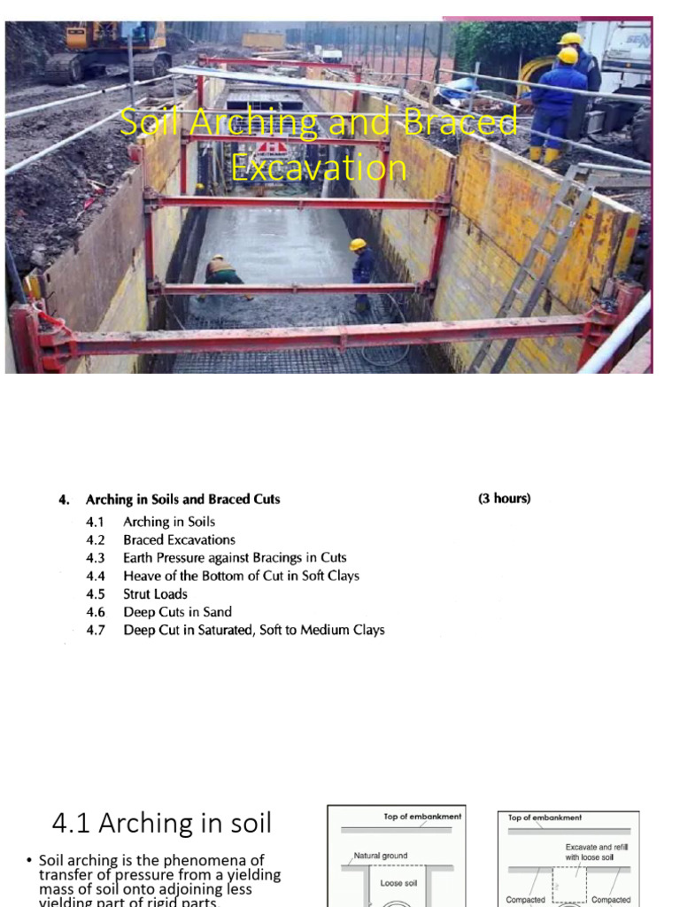Soil Arching and Braced Excavation Insights | PDF | Pressure | Stress ...