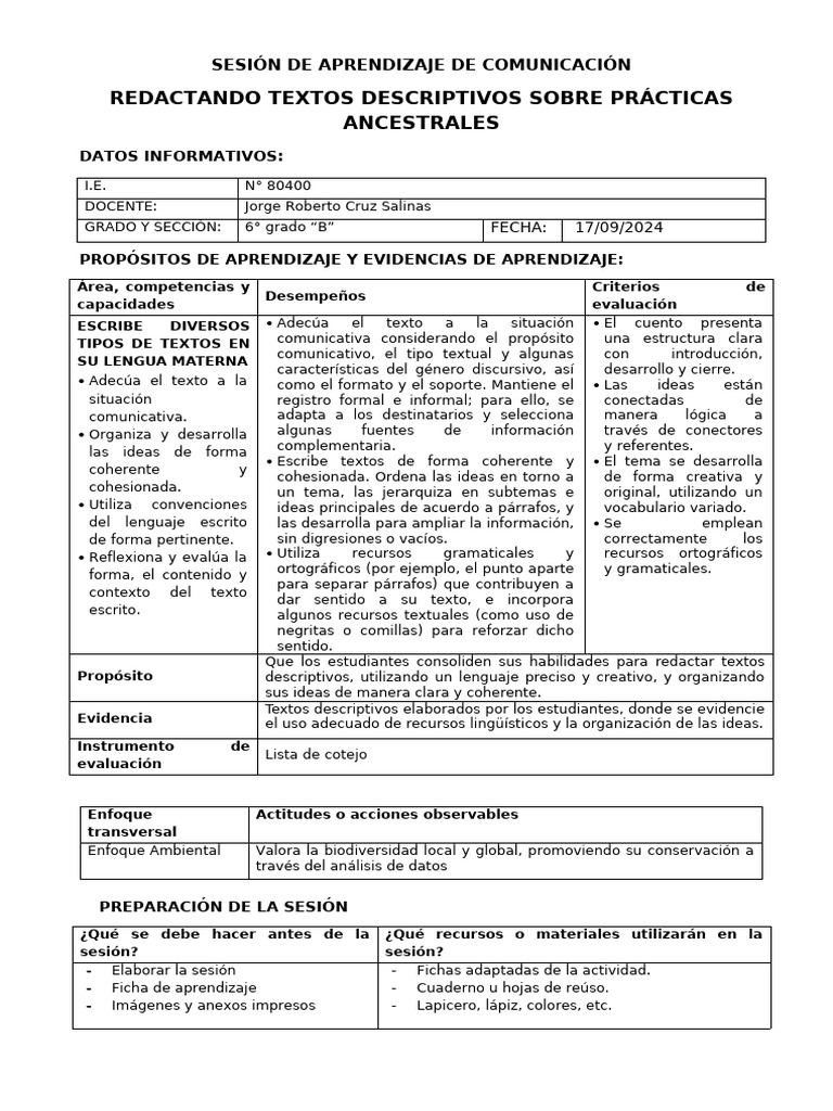 Comunicacion - Redactando Textos Descriptivos Sobre Prácticas ...