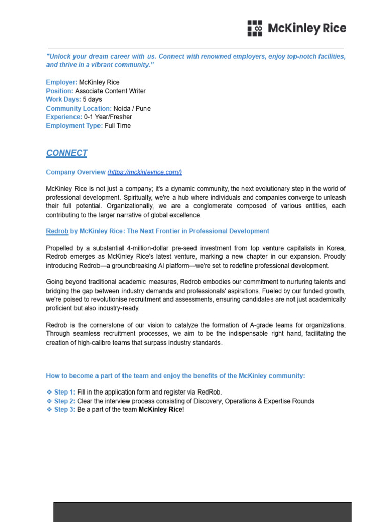 Associate Content Writer at McKinley Rice | PDF | Recruitment ...