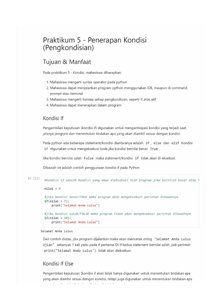 Penggunaan Kondisi If dan Else dalam Python | PDF | Metode & Bahan Ajar ...