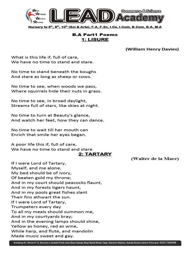 BA Part 1 English Poetry Collection | PDF