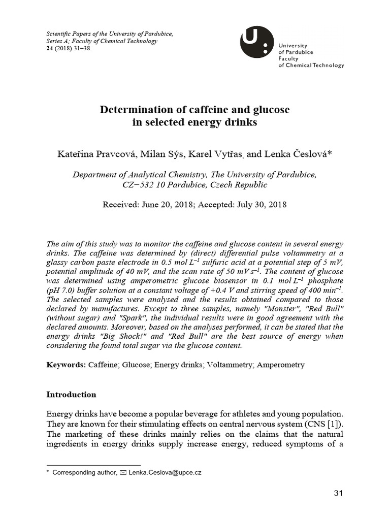 Determination of Caffeine and Glucose in | PDF | Glucose | Sugar