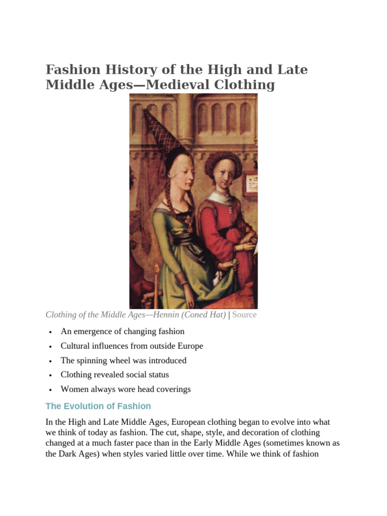 Mediaval Period Costume History Pdf Clothing Fashion