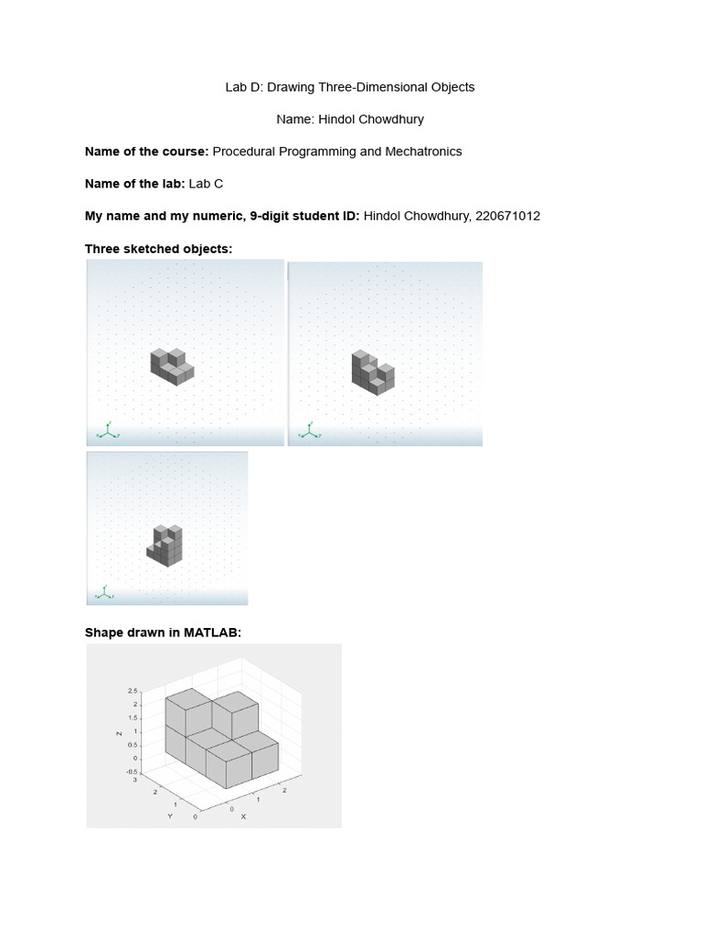 3D Object Drawing in MATLAB Lab D | PDF