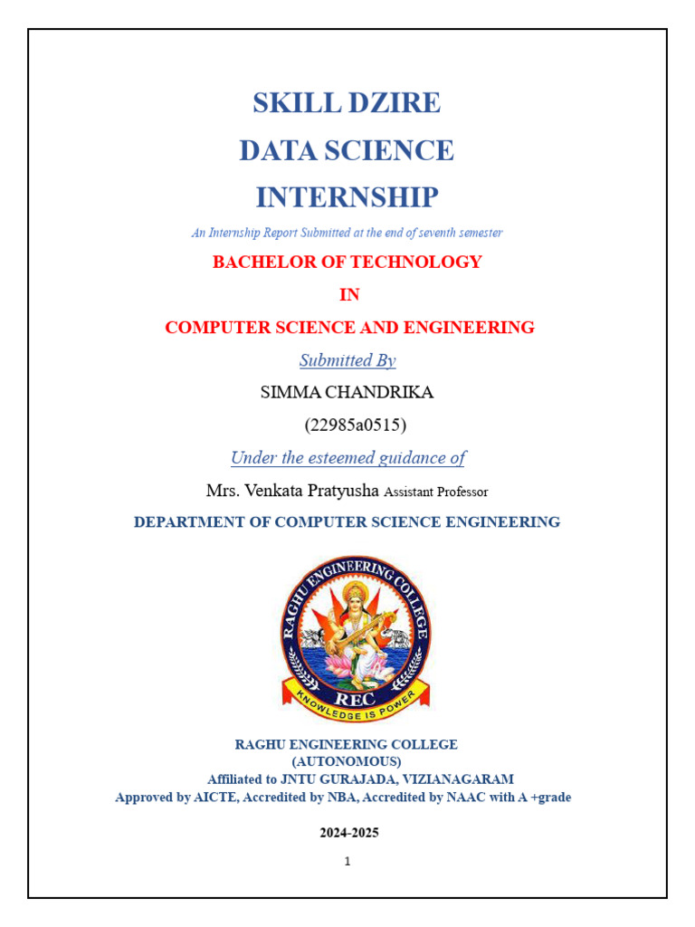 Data Science Internship Report 2024 | PDF | Databases | Machine Learning