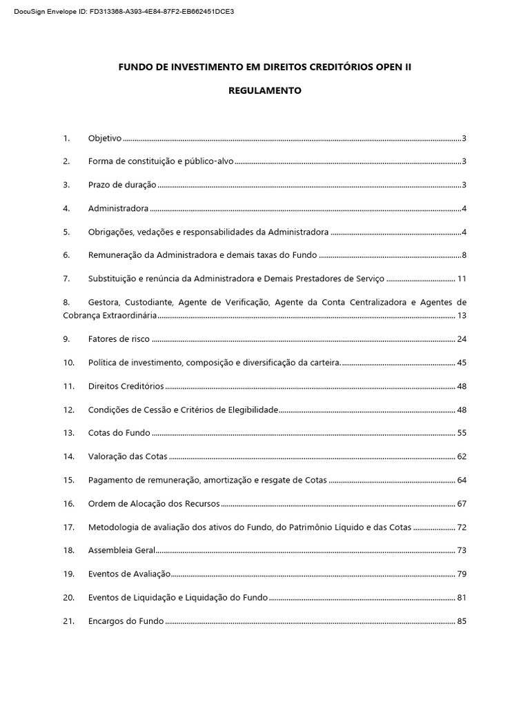 Regulamento do FIDC Open II | PDF