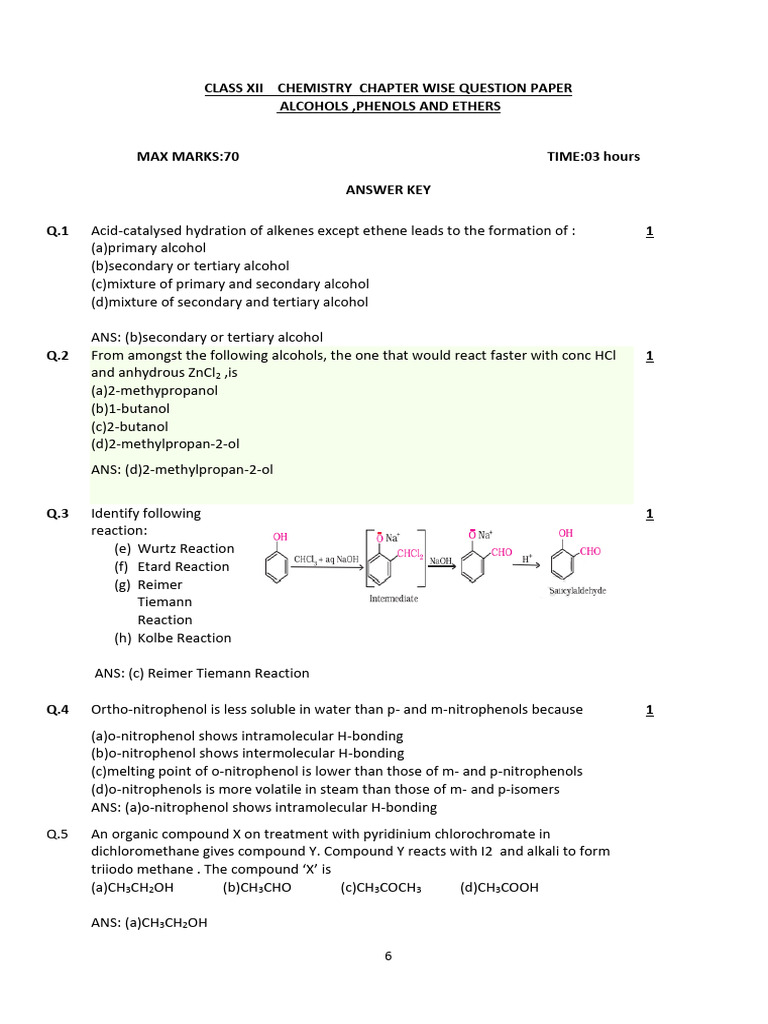 Alcohol Phenol Ether Answer Key | PDF | Ether | Alkane