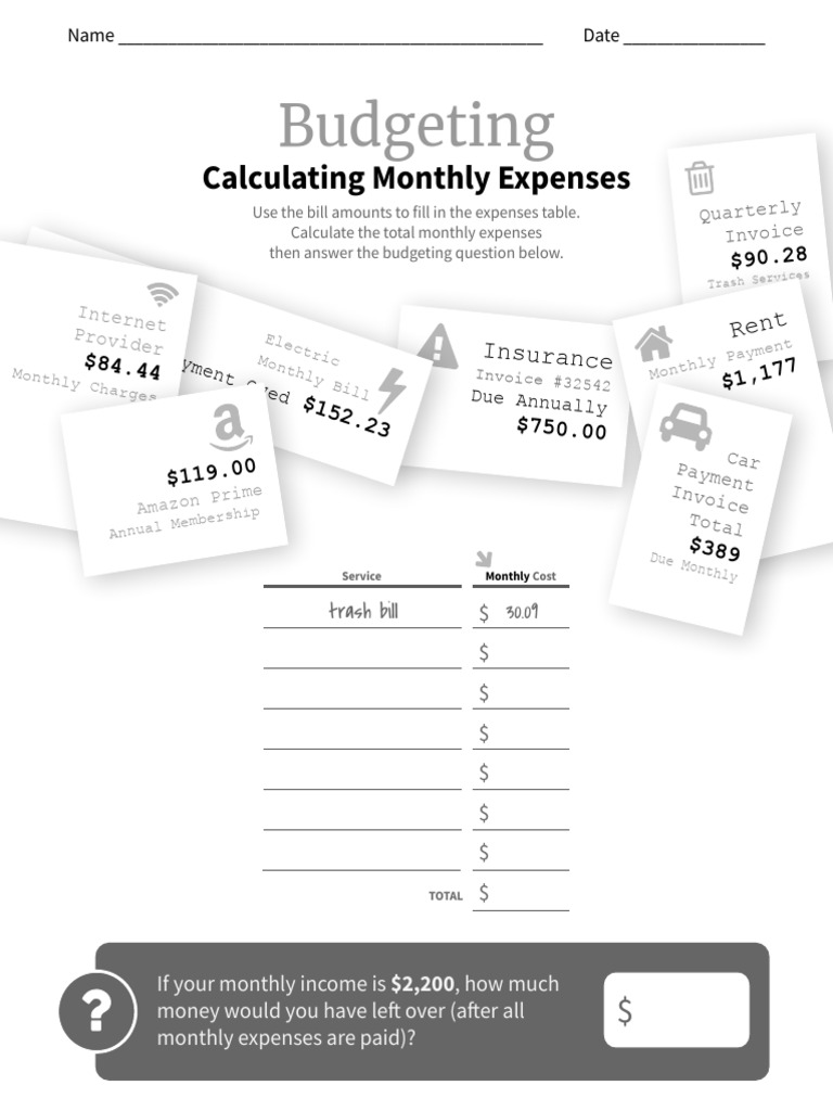Budgeting: Calculating Monthly Expenses | PDF | Payments | Money