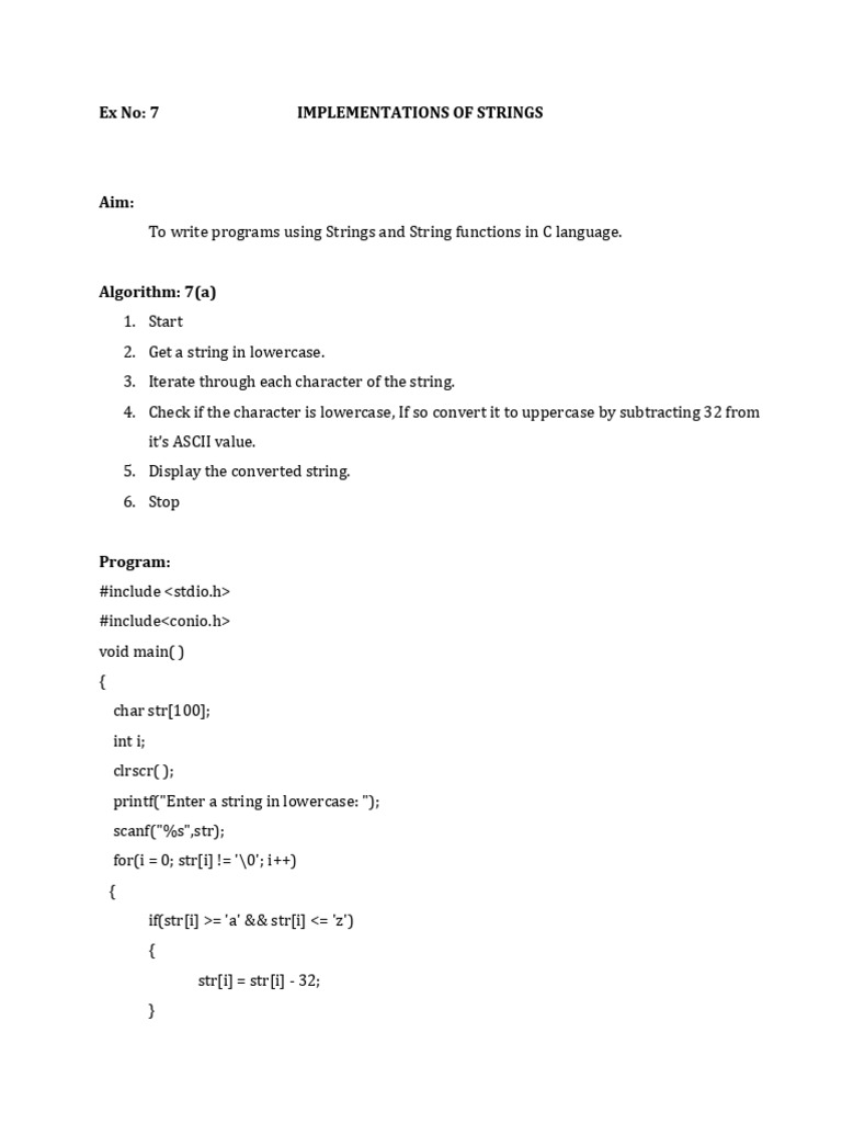 Ex No 7 | PDF | String (Computer Science) | Algorithms