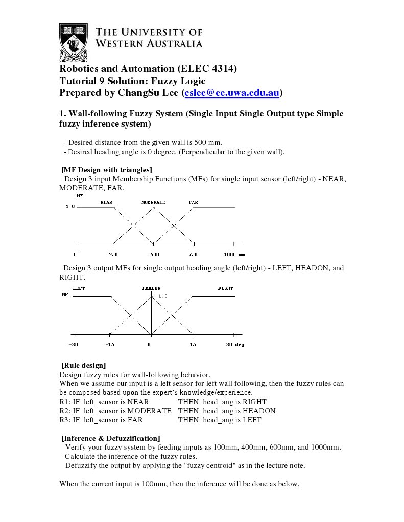 Fuzzy Logic for Wall-Following & Obstacle Avoidance | PDF | Fuzzy Logic ...