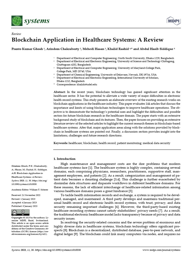 Blockchain Application in Healthcare Systems A Rev | PDF | Electronic ...